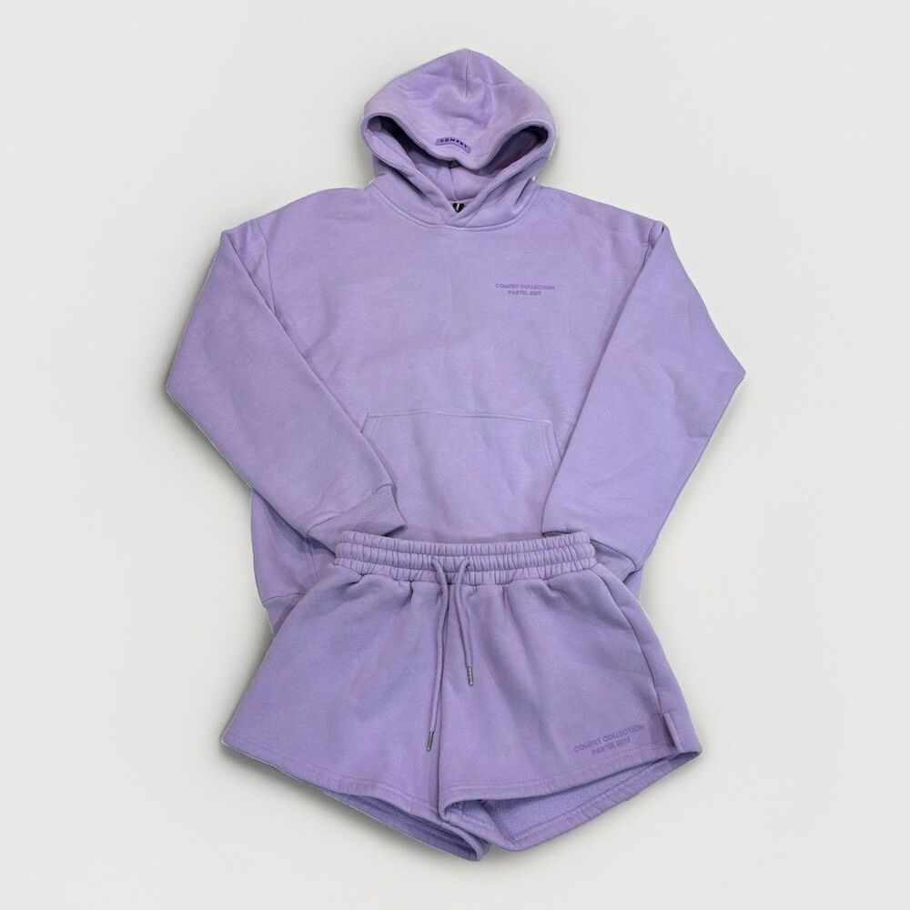 Comfrt Set Womens Size Small Medium Purple Pastel Hoodie Shorts